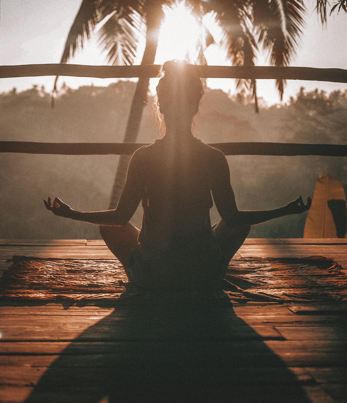 Yoga practice on a parquet floor